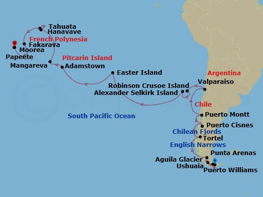 34 Night South America Voyage Route Map