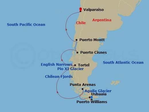 Puerto Williams To Valparaiso Route Map