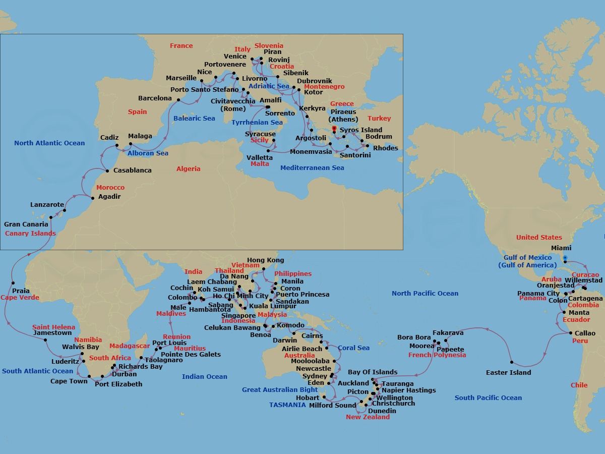 175-Night Azamara World Cruise Route Map