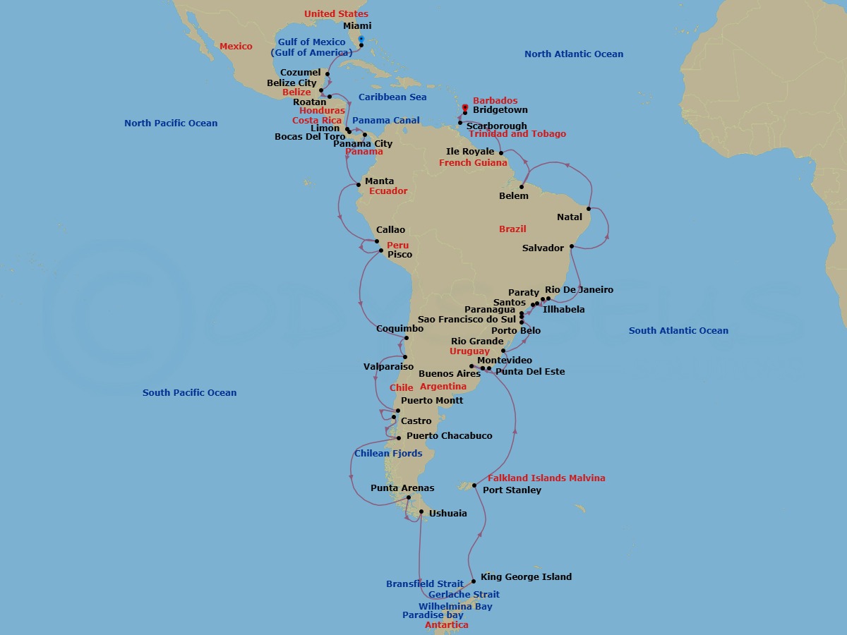 Miami To Bridgetown Grand Voyage Route Map