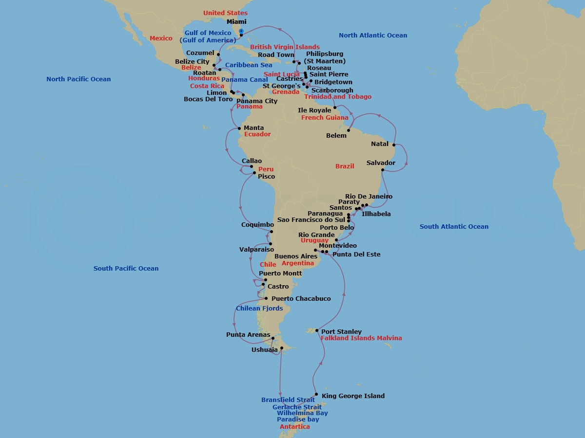 Circle South America Grand Voyage Route Map
