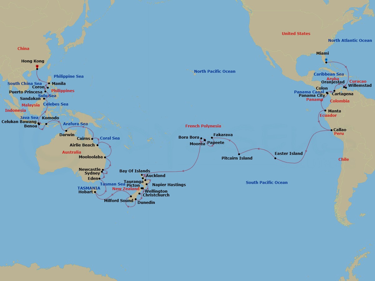 Miami To Hong Kong Grand Voyage Route Map