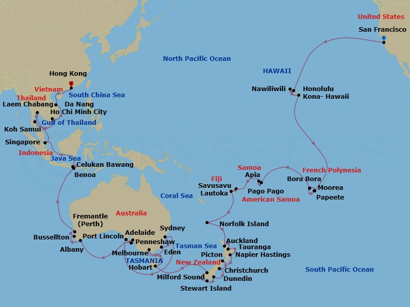 San Francisco To Hong Kong Grand Voyage Route Map