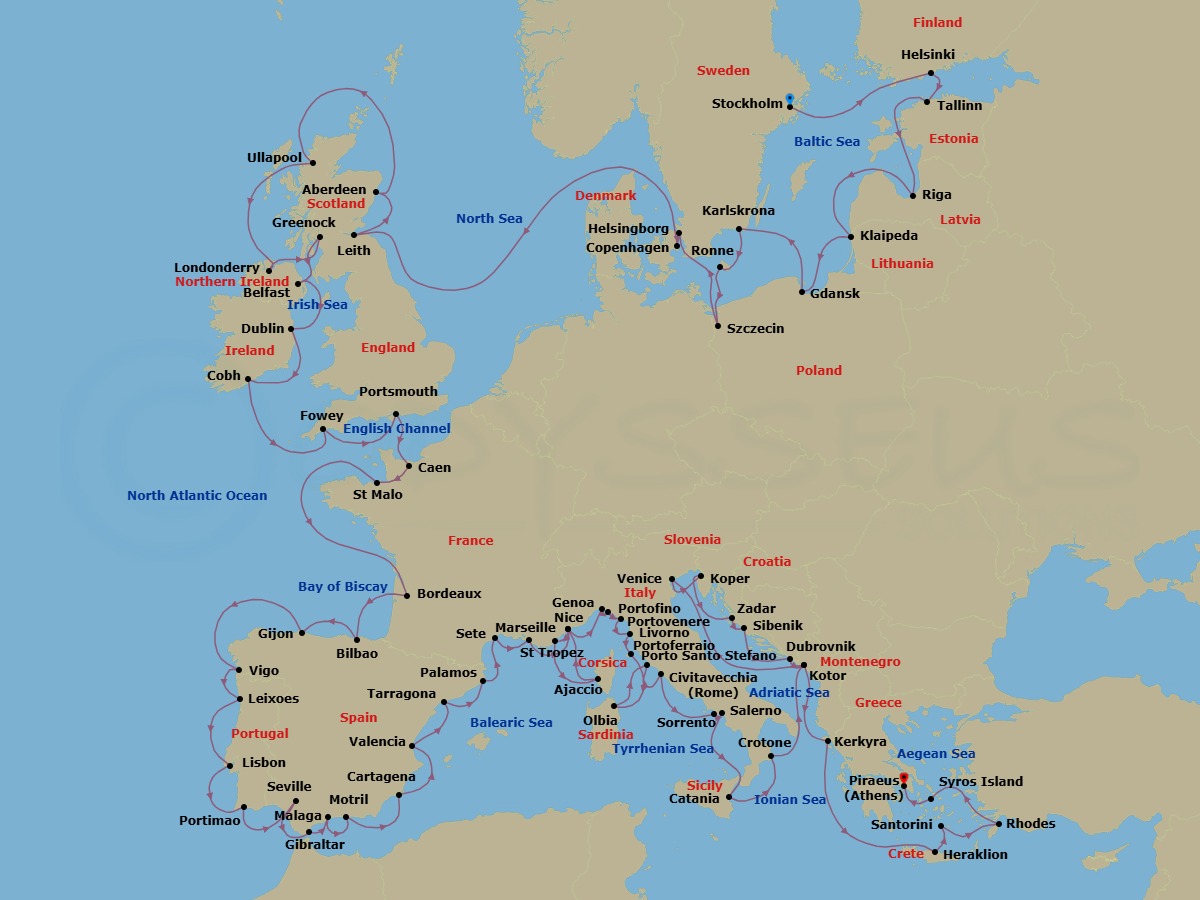 Stockholm To Athens Grand Voyage Route Map