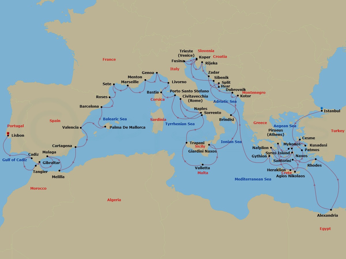 59 Night Eastern Europe Voyage Route Map
