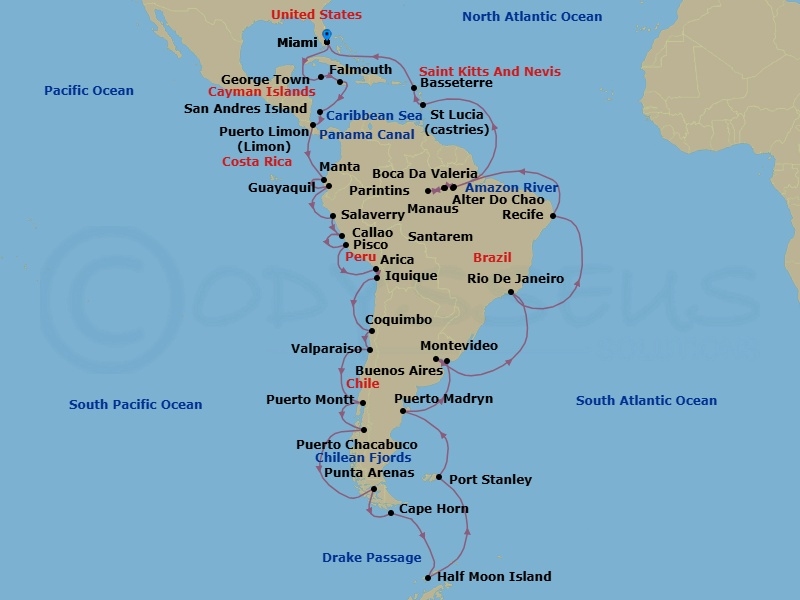 Grand South America Mosaic Route Map