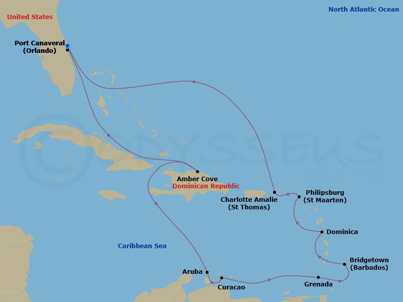Journeys - 14-Day Southern Caribbean Route Map
