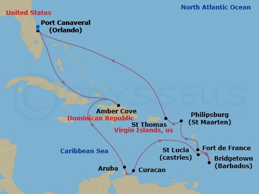 Journeys - 14-Day Southern Caribbean Route Map