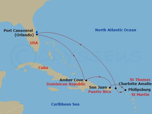 8-Day Eastern Caribbean Route Map