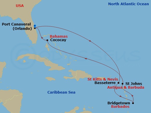 9 Nights Perfect Day Cococay & South Carib Route Map