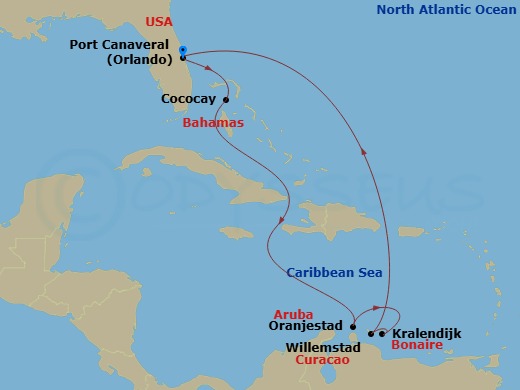 9 Nights Perfect Day Cococay & South Carib Route Map