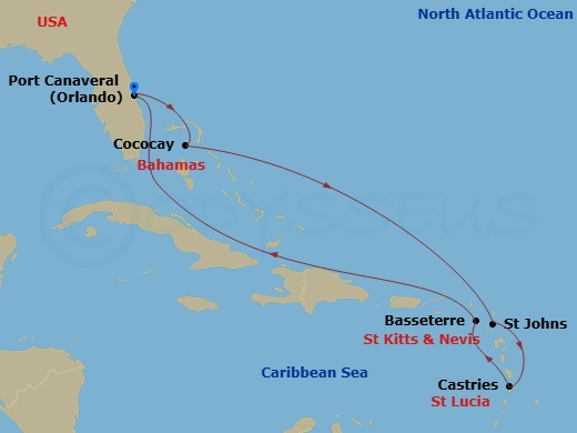9 Nights Perfect Day Cococay & South Carib Route Map