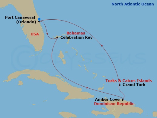 Eastern Caribbean With Celebration Key Holiday Route Map
