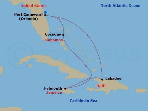 7 Night Perfect Day Cococay & West Carib Route Map