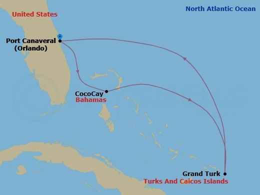 5 Night Perfect Day Cococay & East Carib Route Map