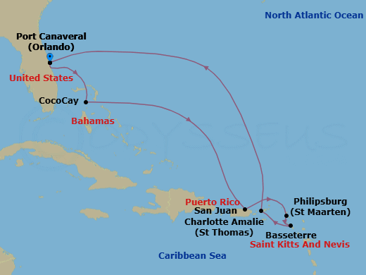 9 Nights Perfect Day Cococay & Carib Holiday Route Map