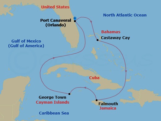 7-Night Western Caribbean Cruise From Port Canaveral Route Map