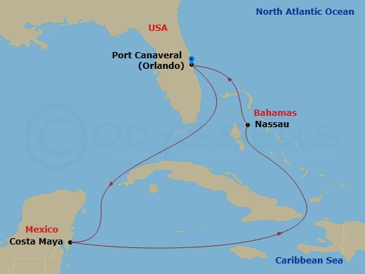 5 Night Western Caribbean Getaway Route Map