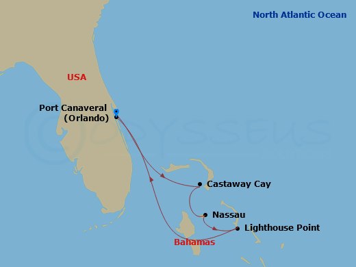 5-Night Halloween On The High Seas Bahamian Cruise From Port Canaveral Route Map
