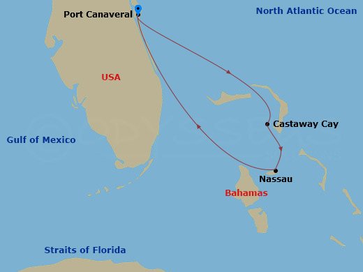 4-Night Bahamian Cruise From Port Canaveral Route Map