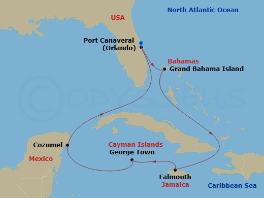 7 Night Western Caribbean Holiday Route Map