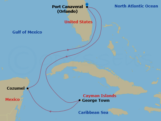 5 Night Western Caribbean Holiday Route Map