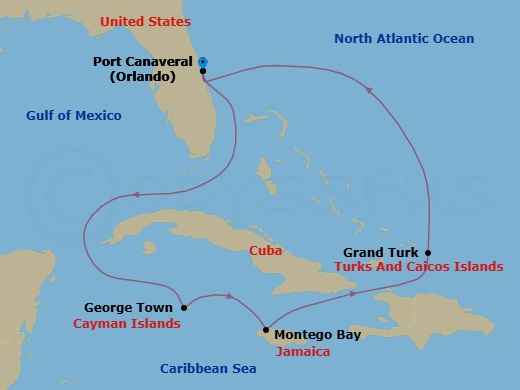 8-Day Western Caribbean Route Map