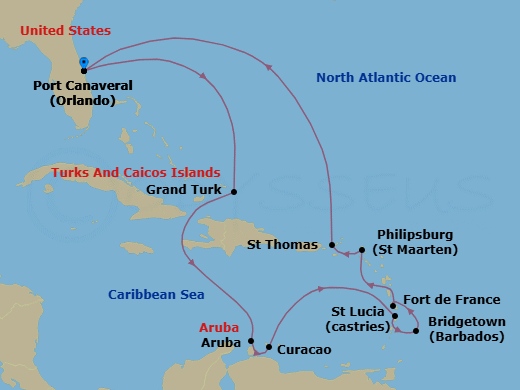 Journeys - 14-Day Southern Caribbean Route Map