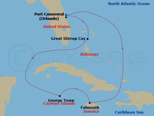Western Caribbean - Port Canaveral Route Map