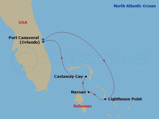 5-Night Bahamian Cruise From Port Canaveral With Pixar Day At Sea Route Map
