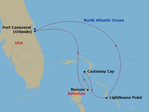 5-Night Bahamian Cruise From Port Canaveral Route Map