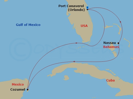 5 Night Western Caribbean Getaway Route Map