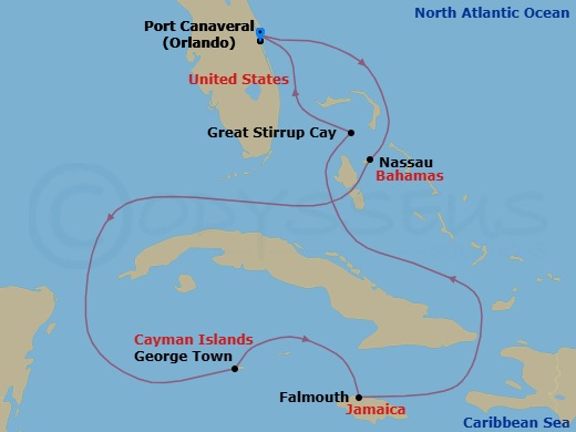 Western Caribbean - Port Canaveral Route Map