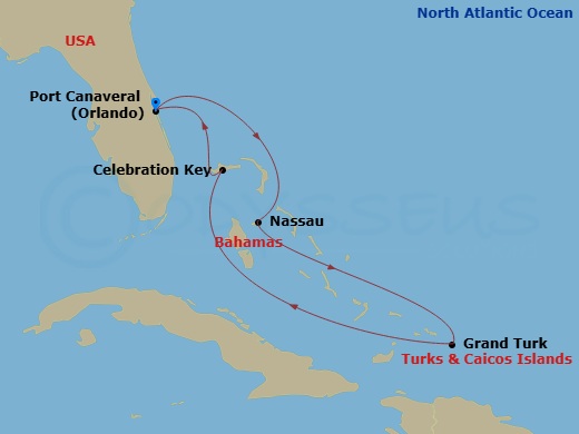 Eastern Caribbean With Turks And Caicos & Celebration Key Route Map