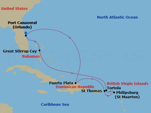 Eastern Caribbean - Port Canaveral Route Map