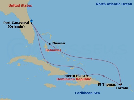 Eastern Caribbean - Port Canaveral Route Map
