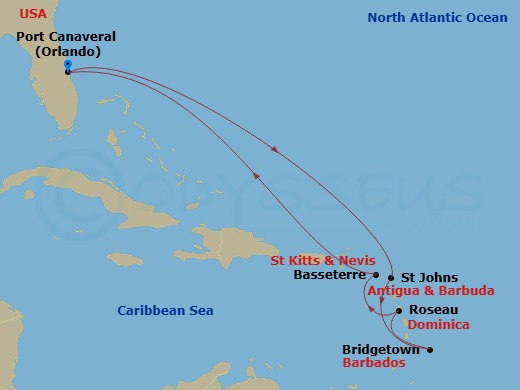 9 Night Southern Caribbean Cruise Route Map