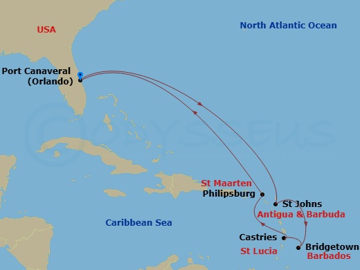 9 Night Southern Caribbean Cruise Route Map