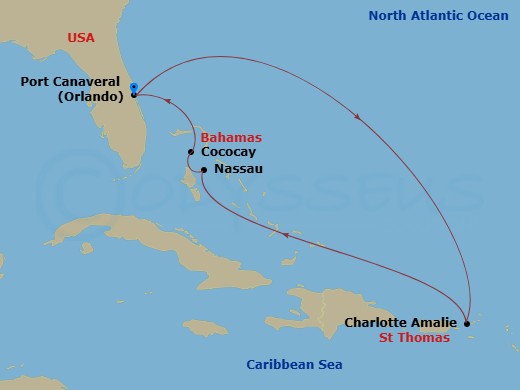 7 Nights Eastern Caribbean & Perfect Day Route Map