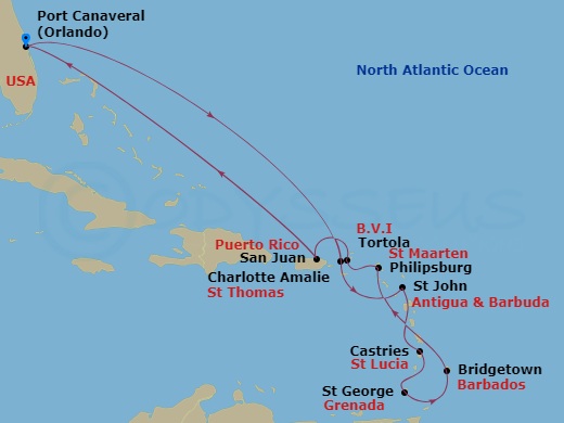 Journeys - 14-Day Southern Caribbean Route Map