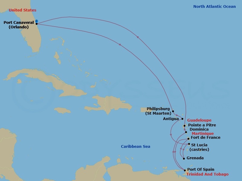 Journeys - 14-Day Caribbean Carnaval Route Map