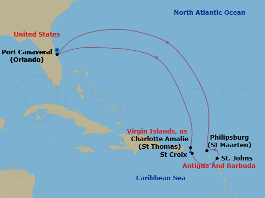 9 Night Eastern Caribbean Cruise Route Map