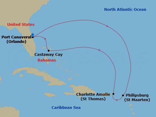 7-Night Eastern Caribbean Cruise From Port Canaveral Route Map