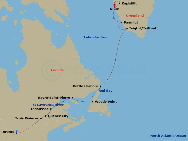 Canada & Greenland Explorer Route Map