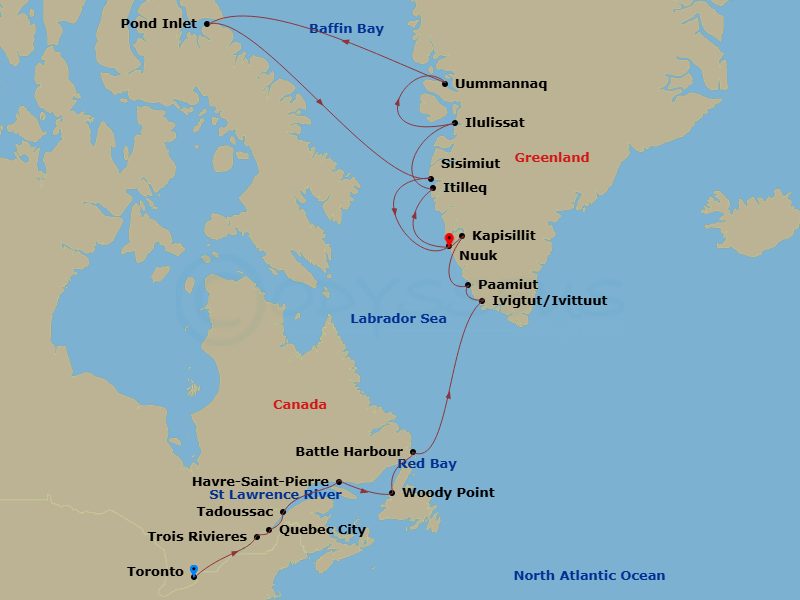 Canada & The Northwest Passage Route Map