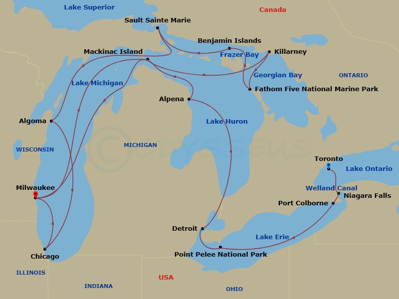 Niagara & Great Lakes Treasures Route Map