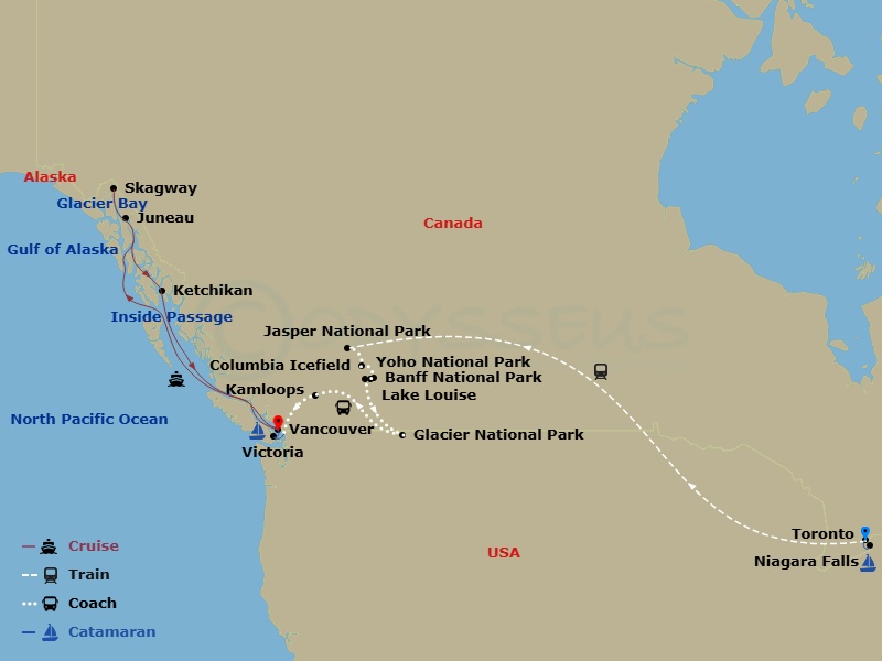 Canadian Train Odyssey With Alaska Cruise Route Map