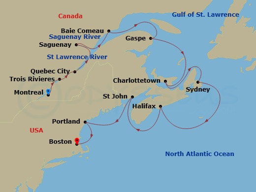 Canada & New England Intensive Cruise: Quebec, Halifax & Boston Route Map