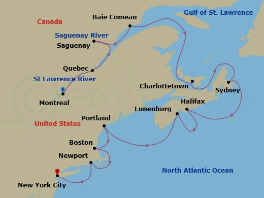 Canada & New England Intensive Cruise: Quebec, Halifax & New York Route Map