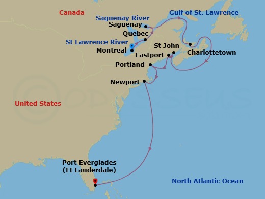 Canada & New England Scenic Shores Route Map